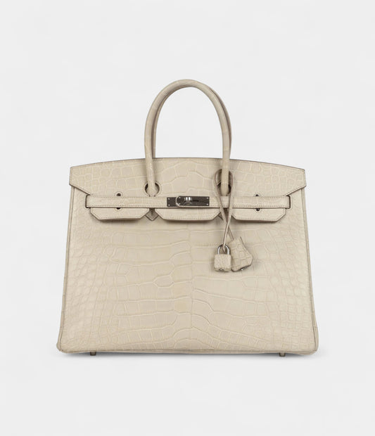Hermès Birkin 35 Beton Matte Alligator Palladium Light Brown Hardware