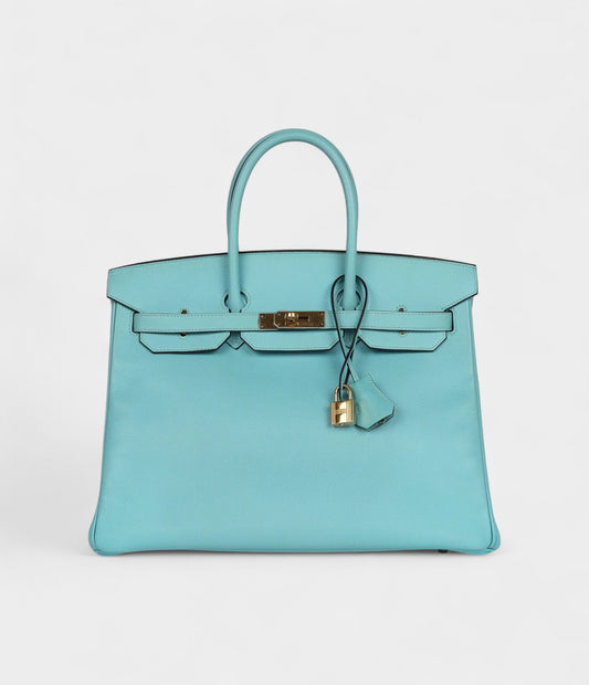 Hermès Birkin 35 Bleu Atoll Epsom Gold Hardware