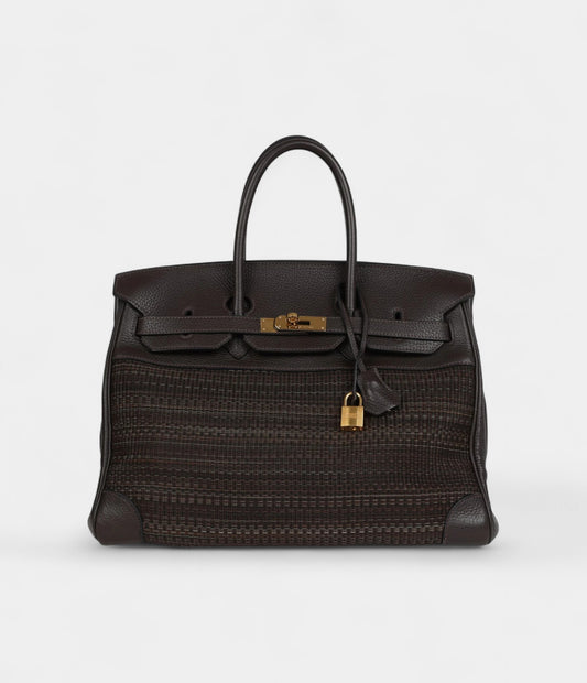 Hermès Birkin 35 Chocolate Clemence and Crinoline Gold Hardware