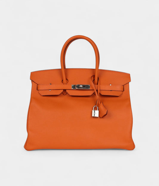 Hermès Birkin 35 Orange Leather Epsom Palladium Hardware