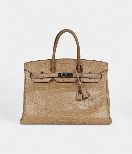 Hermès Birkin 35 Poussiere Matte Gold Leather Alligator Palladium Hardware