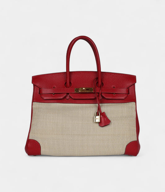 Hermès Birkin 35 Rouge Vif Buffalo and Crinoline Gold Hardware