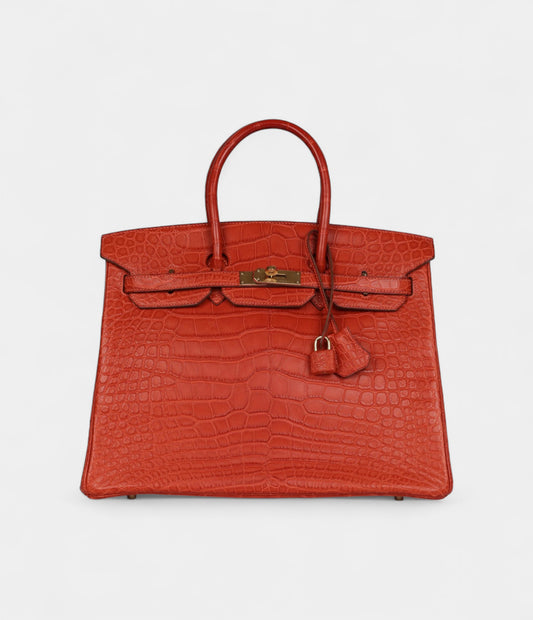 Hermès Birkin 35 Sanguine Matte Alligator Gold Hardware