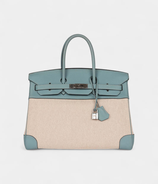 Hermès Birkin 35 Toile H and Ciel Clemence Palladium Hardware