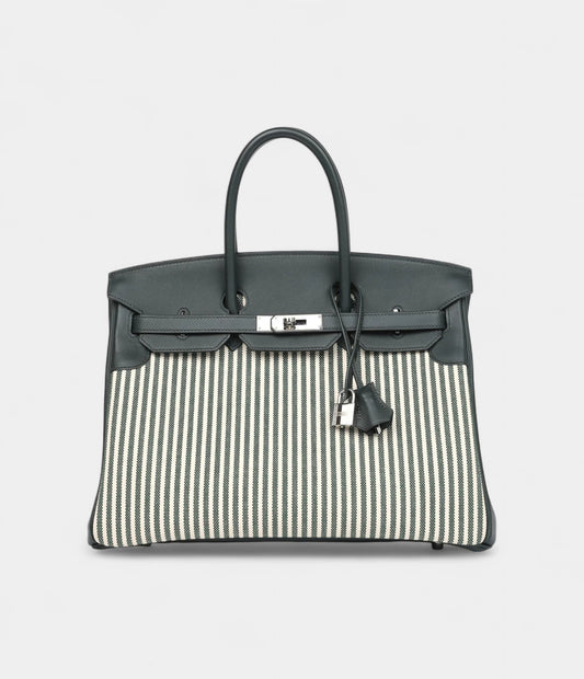 Hermès Birkin 35 Toile Riga and Vert Anglais Swift Palladium Hardware