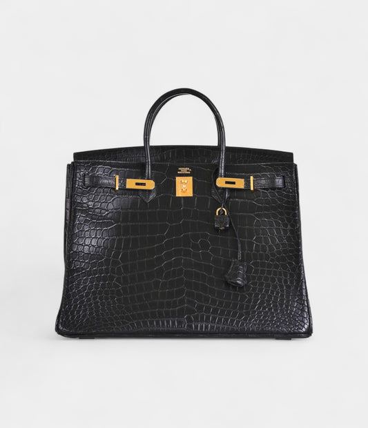Hermès Birkin 40 Black Matte Porosus Crocodile Gold Hardware