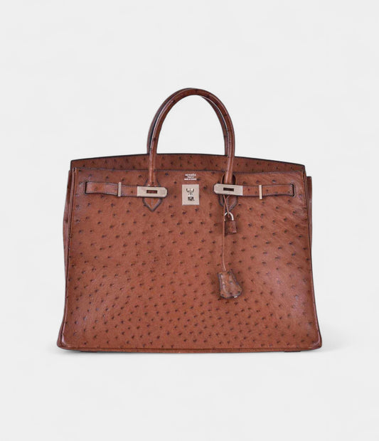 Hermès Birkin 40 Noisette Chevre Leather Beige Ostrich Palladium Hardware