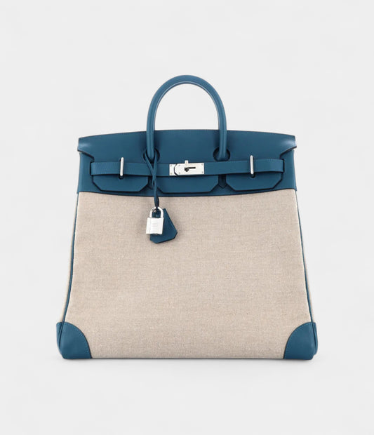 Hermes Birkin 40 Wool Tote Blue Leather Bag