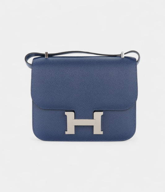 Hermès Constance 18 Navy Blue Epsom Palladium Hardware