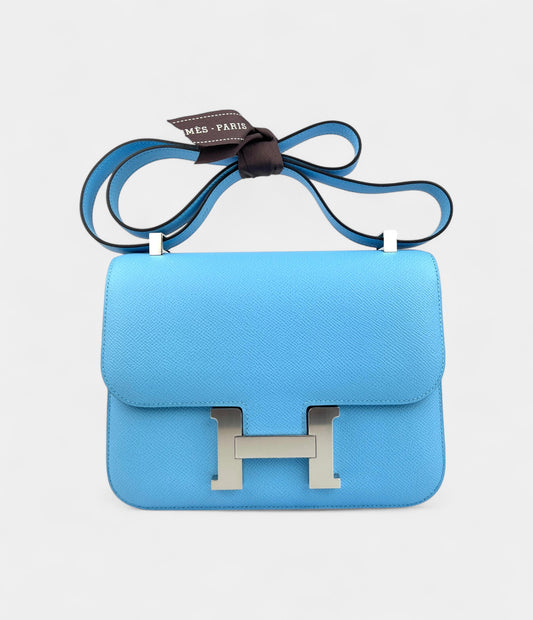 Hermes Constance 24 Blue Celeste Epsom Palladium Hardware NEW