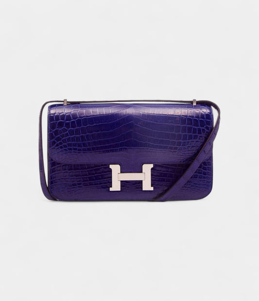 Hermes Constance Electric Blue Alligator Clutch Wallet 24cm