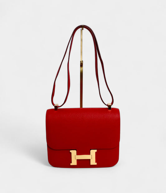 Hermes Constance Epsom Rouge Casque 24 With Gold Hardware