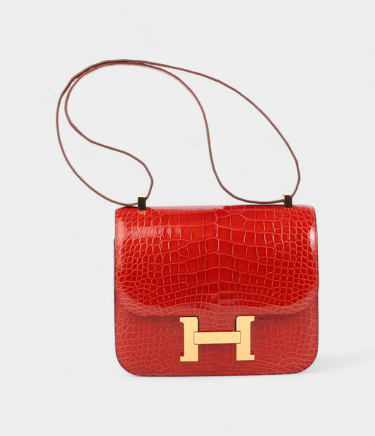 Hermes Constance Sanguin 24 cm Niloticus Shiny Crocodile with Gold HDW