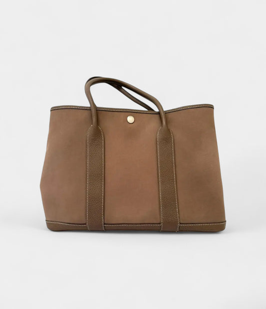 Hermes Garden Party Brown Cloth Tote Bag
