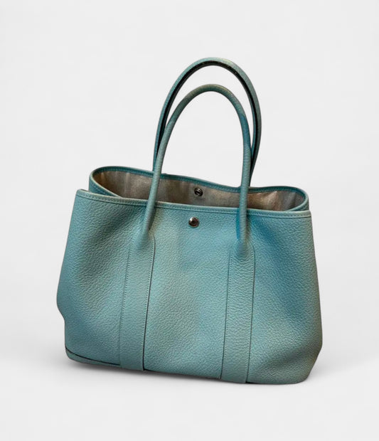Hermès Garden Party Leather Tote Blue Handbag
