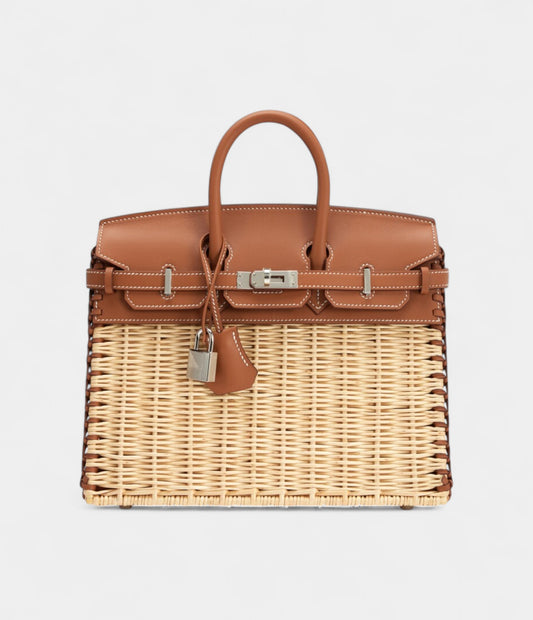 Hermès Gold Swift and Naturel Osier Wicker Picnic Birkin 25 Palladium Hardware