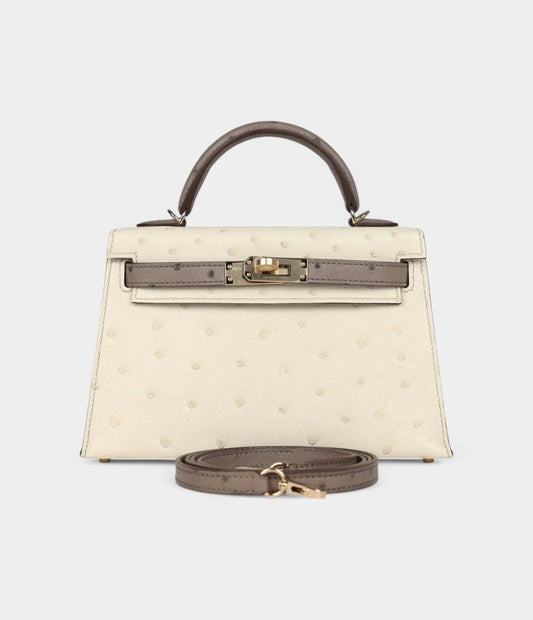 Hermès Kelly Sellier 20 Beton and Gris Tourterelle Ostrich Permabrass Hardware