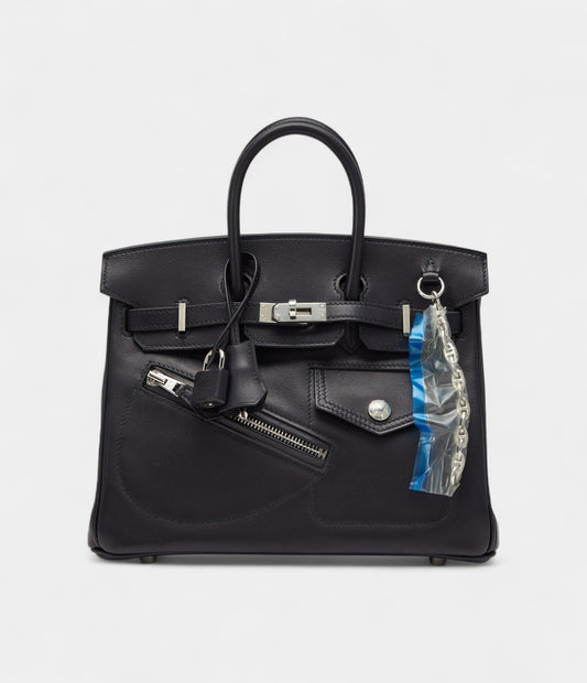 Hermes Limited Edition Black Veau Volupto Rock Birkin 25 Palladium Hardware
