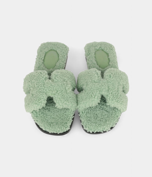 Hermès Oran Sandals Vert D'eau Woolskin 36