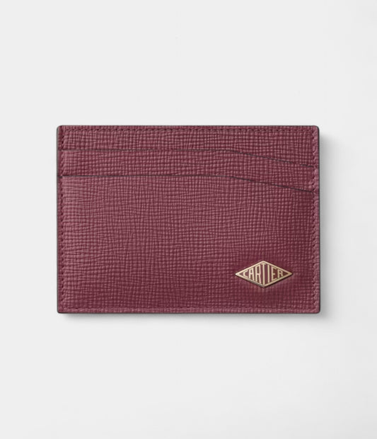Cartier Losange Double Card Holder Burgundy Calfskin With Palladium Finish