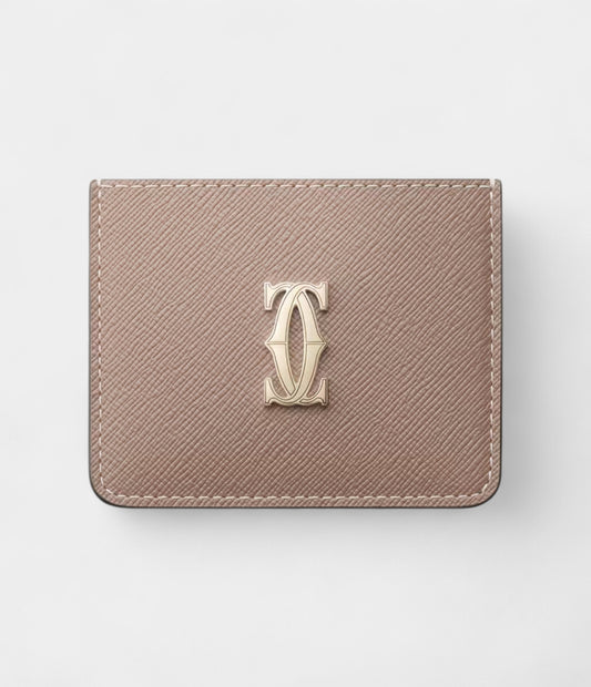 C de Cartier Simple Card Holder in Clay-Colored Calfskin