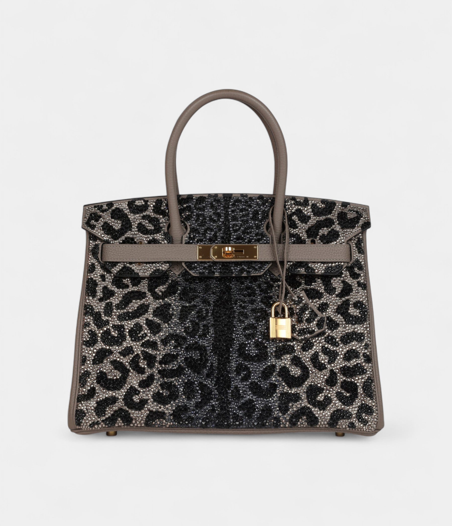 Custom Leopard Swarovski Crystal Hermès Birkin 30 Gris Asphalte Togo Gold Hardware