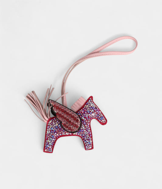 Custom Pink Swarovski Crystal Hermès Bedazzled Pegasus Rodeo Bag Charm PM Framboise, Rose Sakura and Rouge Sellier Milo Lambskin