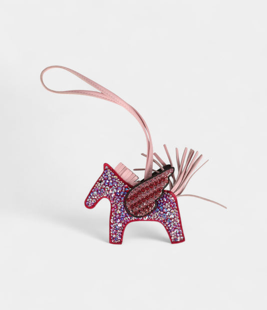 Custom Pink Swarovski Crystal Hermès Bedazzled Pegasus Rodeo Bag Charm PM Framboise, Rose Sakura and Rouge Sellier Milo Lambskin