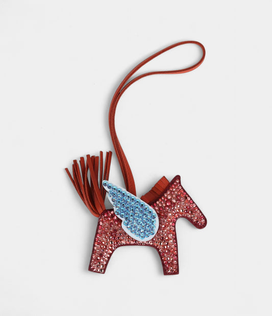 Custom Red Swarovski Crystal Hermès Bedazzled Pegase Rodeo Bag Charm PM Rouge Grenat Bleu Brume Cornaline Milo Lambskin