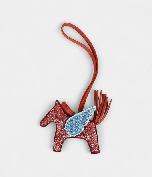 Custom Red Swarovski Crystal Hermès Bedazzled Pegase Rodeo Bag Charm PM Rouge Grenat Bleu Brume Cornaline Milo Lambskin