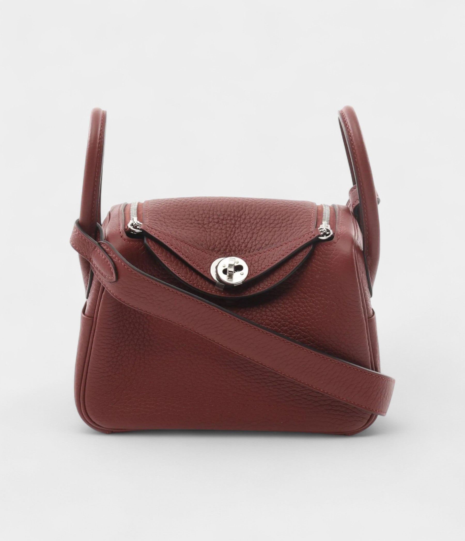 Hermès 2024 Mini Lindy 30 Bordeaux Red Shoulder Bag