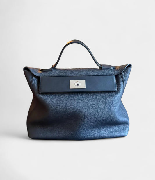 Hermès 24/24 Handmade Black in Silver Tone Leather with Palladium Hardware