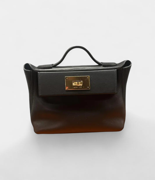 Hermès 24/24 Handmade in Black Leather with Palladium Hardware