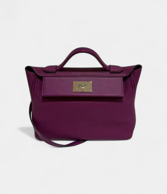 Hermès 24/24 Handmade in Purple Leather with Palladium Hardware