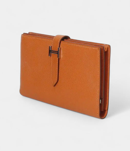 Hermès Béarn Leather Wallet in Orange Signature Style
