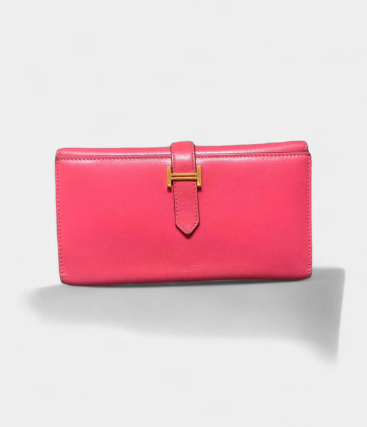 Hermès Béarn Leather Wallet in Pink Soft Luxury Signature Silhouette