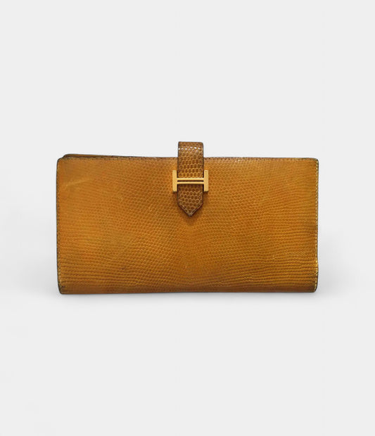 Hermès Béarn Wallet in Orange Lizard Leather