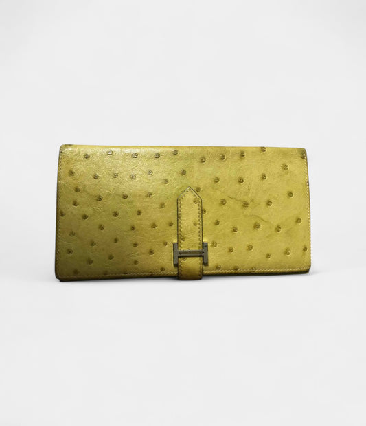 Hermès Béarn Wallet in Yellow Ostrich Leather