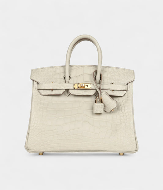 Hermès Birkin 25 Beton Matte Alligator Gold Hardware