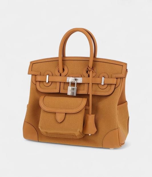 Hermès Birkin 25 Cm Handbag In Brown Canvas And Brown Leather