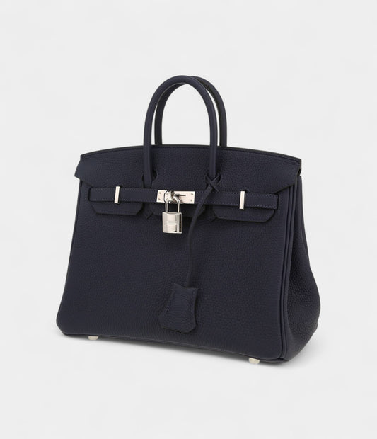 Hermès Birkin 25 Cm Handbag In Dark Blue Togo Leather