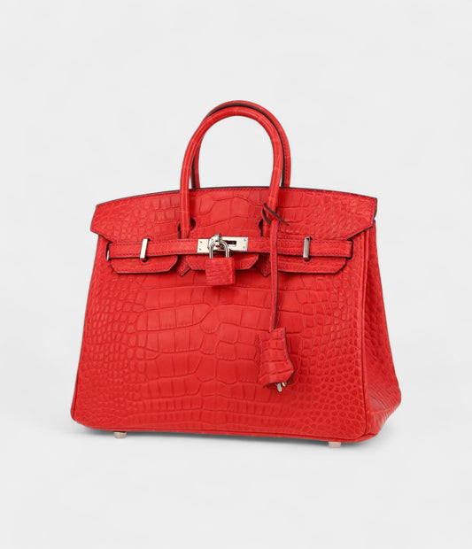 Hermès Birkin 25 Cm Handbag In Red Geranium Alligator