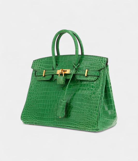 Hermès Birkin 25 Cm Handbag In Vert Cactus Porosus Crocodile
