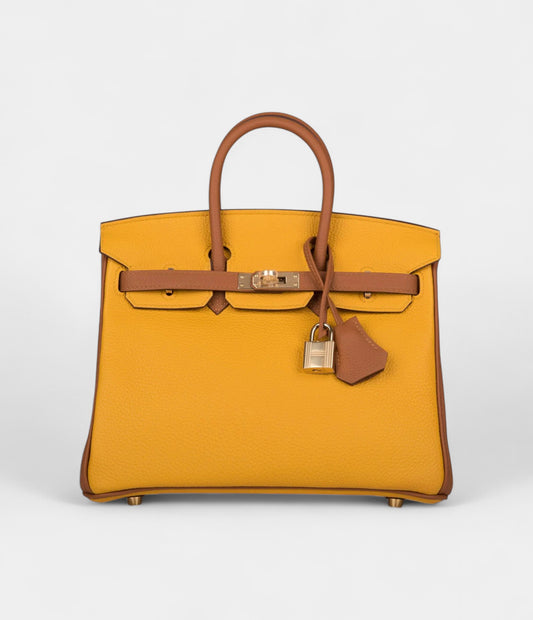 Hermès Birkin 25 Jaune Ambre and Gold Togo Permabrass Hardware