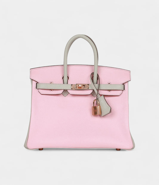 Hermès Birkin 25 Rose Sakura and Gris Perle Chevre Mysore Rose Gold Hardware