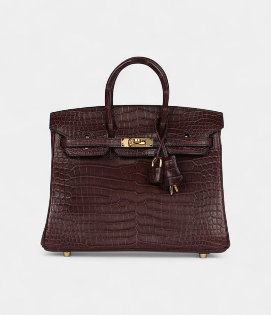 Hermès Birkin 25 Rouge Sellier Matte Porosus Crocodile Gold Hardware
