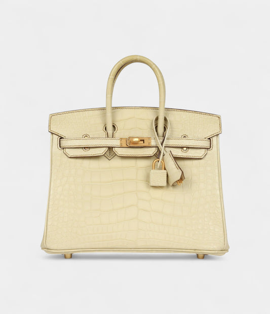 Hermès Birkin 25 Vanille Matte Alligator Brushed Gold Hardware