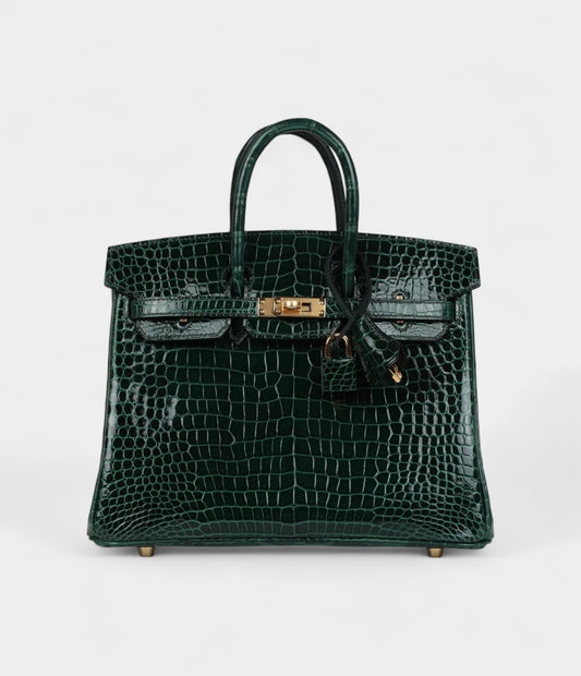 Hermès Birkin 25 Vert Fonce Shiny Porous Crocodile Gold Hardware