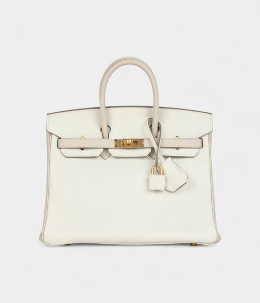 Hermès Birkin 25 White and Trench Togo Brushed Gold Hardware