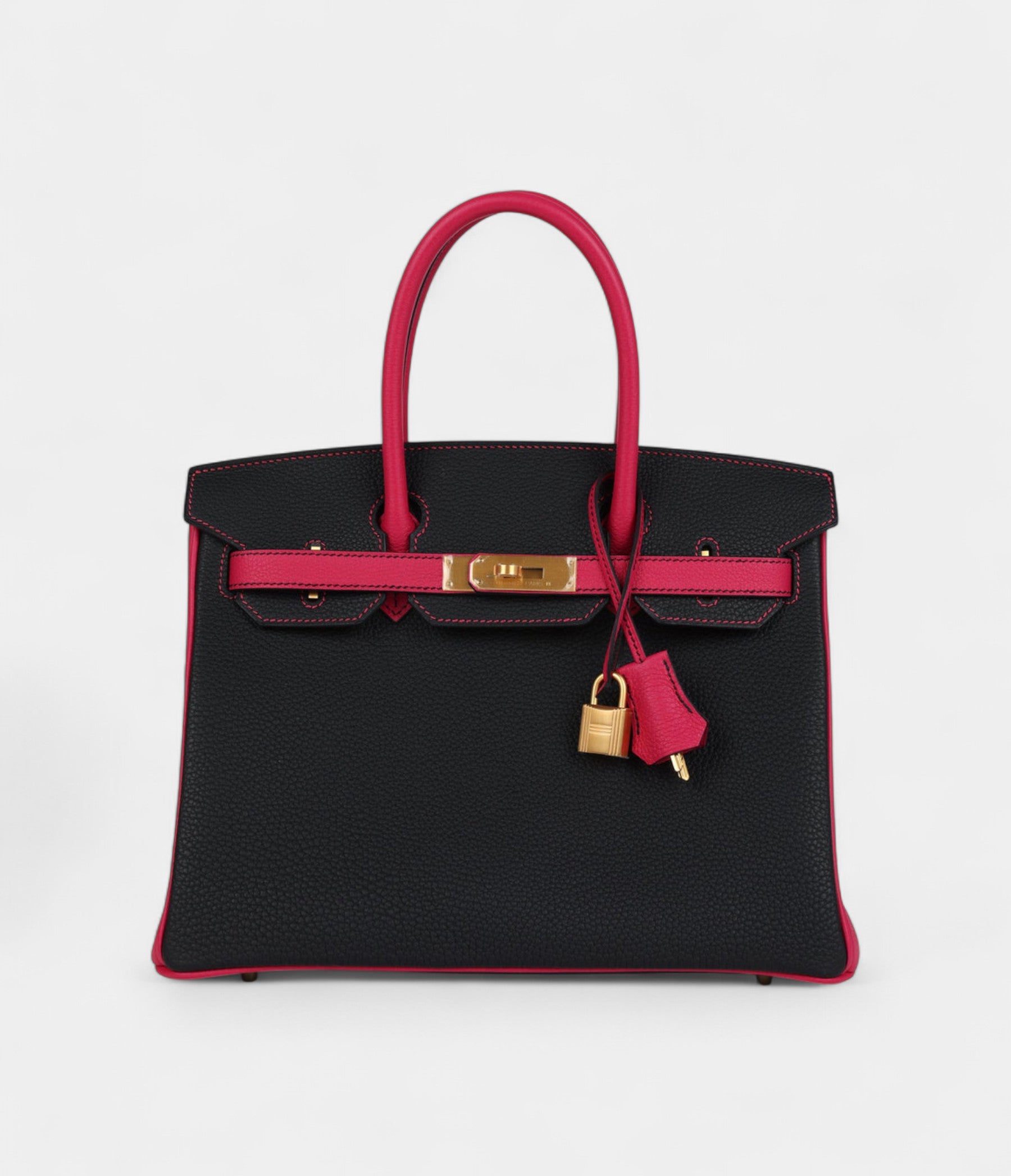 Hermès Birkin 30 Black and Rose Mexico Togo Brushed Gold Hardware